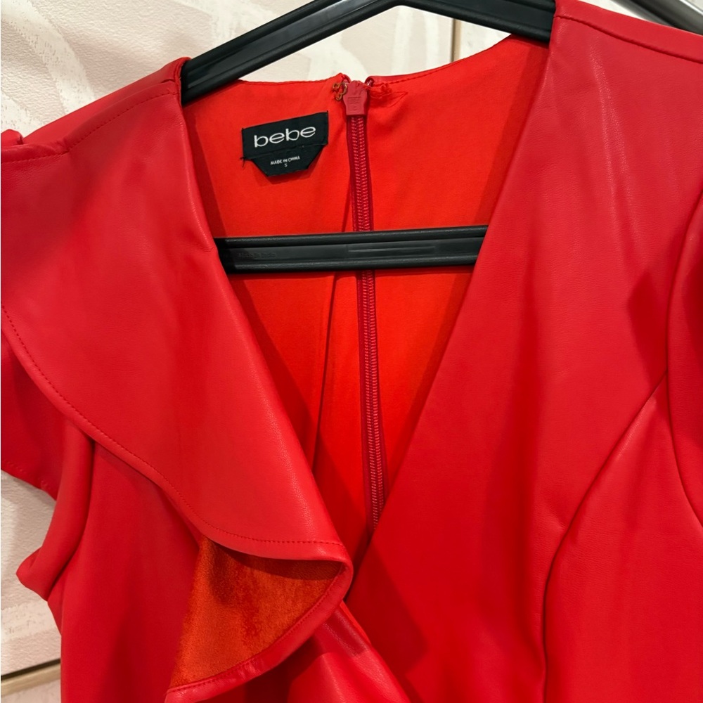 bebe Red Ruffle Mini Dress - Picture 2 of 7